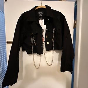 Fire fire fire.  Black distressed half denim jacket Size M